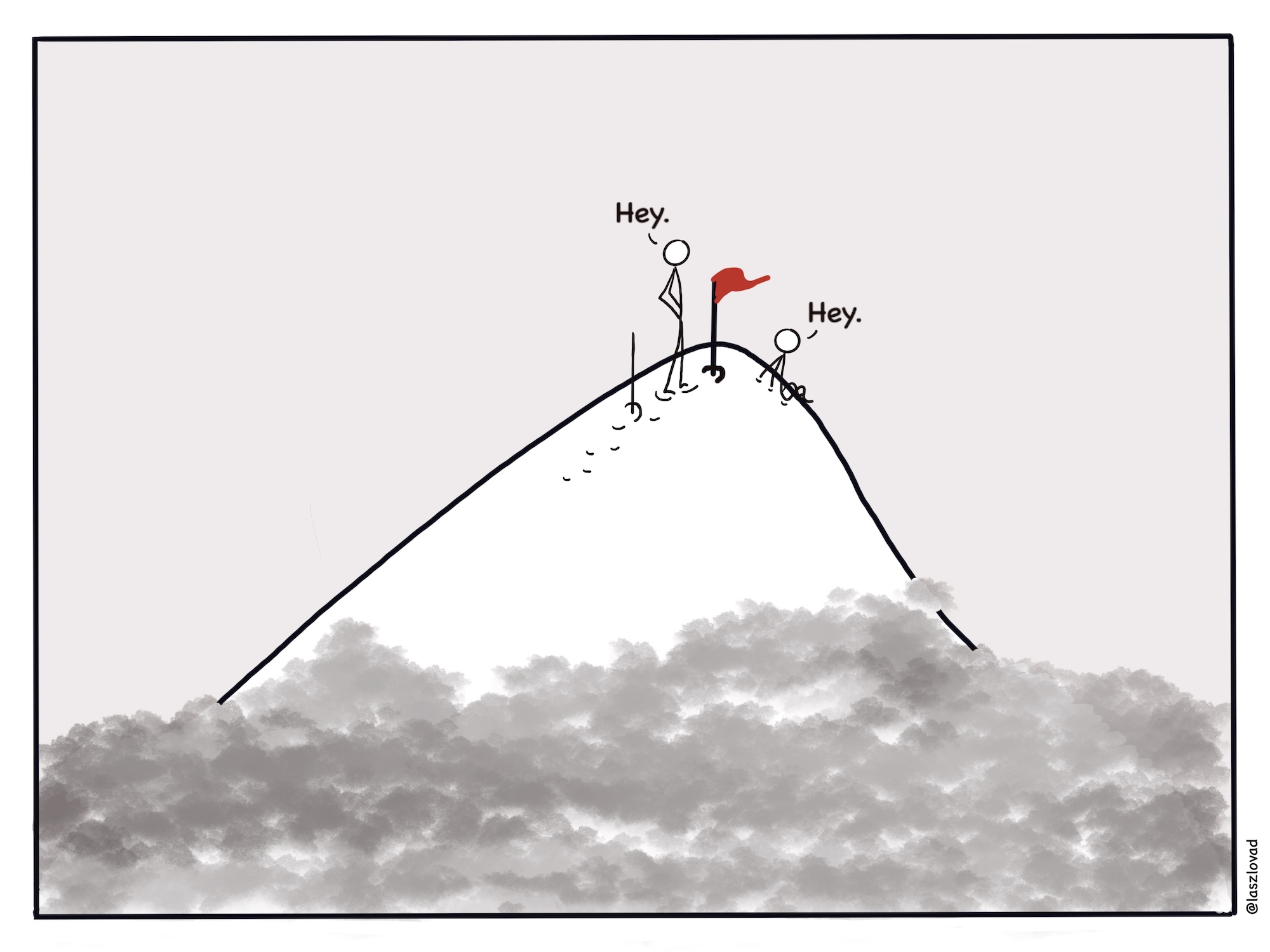 Both stick figure say hey to each other.