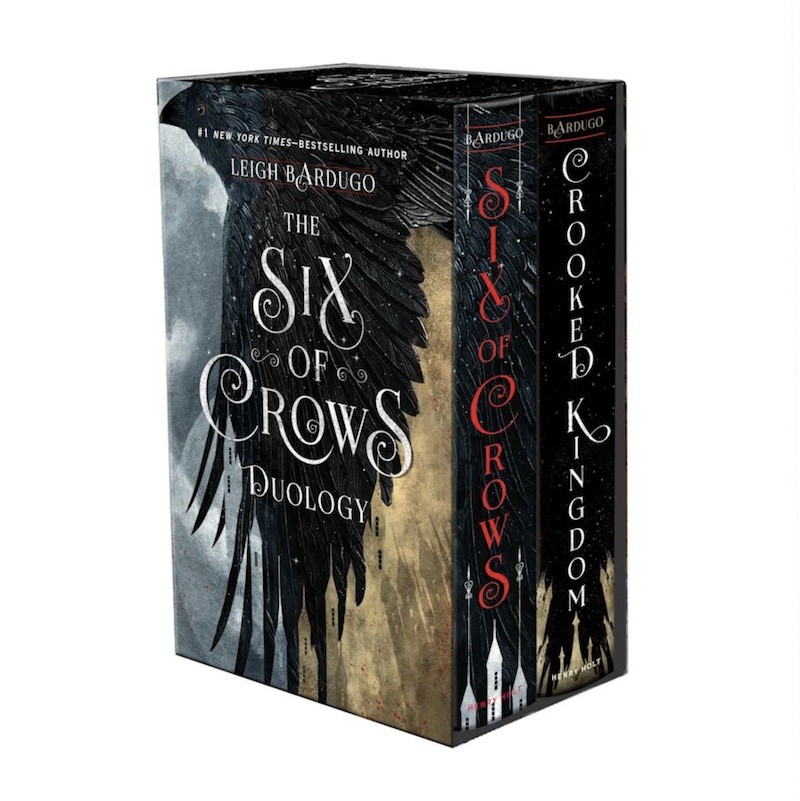 A picture of the box set of the Six of Crows books.